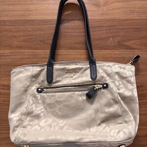 Michael Kors Beige Jacquard Tote Bag Black Handles